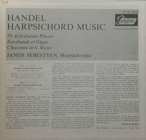Handel*, Janos Sebestyen* : Harpsichord Music (LP)