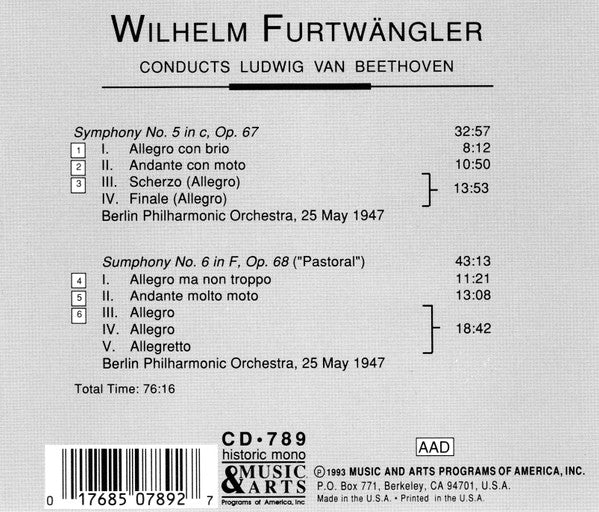 Ludwig van Beethoven, Wilhelm Furtwängler, Berliner Philharmoniker : Wilhelm Furtwängler Conducts Ludwig Van Beethoven (CD, Mono)