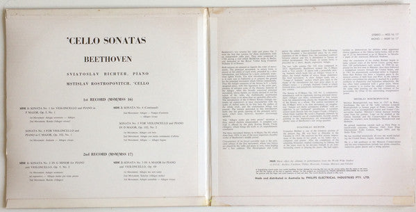 Beethoven*, Sviatoslav Richter, Mstislav Rostropovich : Cello Sonatas (2xLP, Gat)