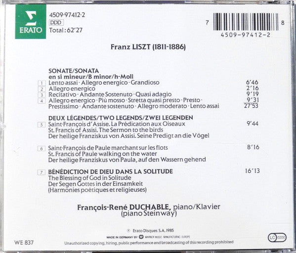 Liszt* / François-René Duchable* : Sonate En Si Mineur = B Minor = h-moll / Deux Légendes / Bénédiction De Dieu Dans la Solitude (CD, Album, RE)