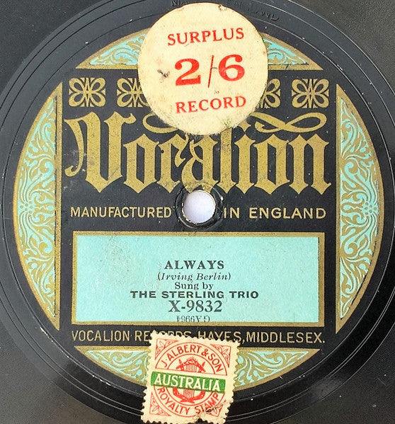 The Sterling Trio* : Always / In The Middle Of The Night (Shellac, 10")
