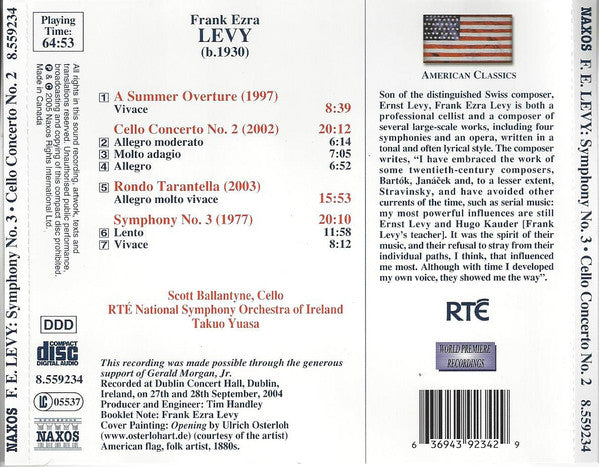 Frank Ezra Levy – Scott Ballantyne (2), RTÉ National Symphony Orchestra, Takuo Yuasa : Symphony No. 3 • Cello Concerto No. 2 • Rondo Tarantella • A Summer Overture (CD, Album)
