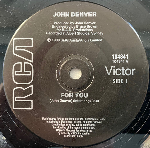 John Denver : For You (7", Single, Lab)