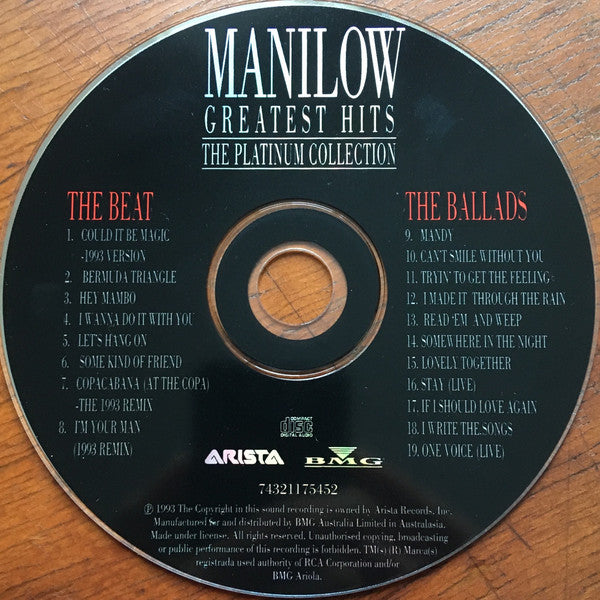 Barry Manilow : Greatest Hits - The Platinum Collection (CD, Comp)