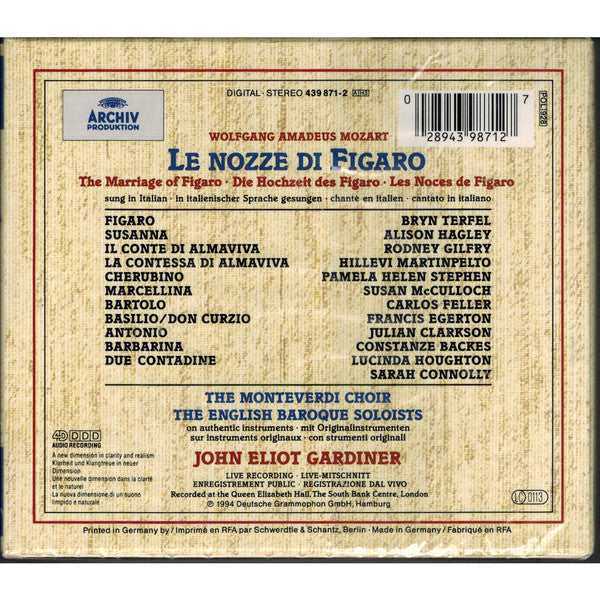 Mozart* - Bryn Terfel · Alison Hagley · Hillevi Martinpelto · Rodney Gilfry · Pamela Helen Stephen · Susan McCulloch · Carlos Feller · The Monteverdi Choir · The English Baroque Soloists · John Eliot Gardiner : Le Nozze Di Figaro (3xCD + Box, Album, Sli)
