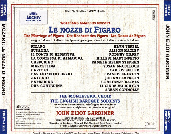 Mozart* - Bryn Terfel · Alison Hagley · Hillevi Martinpelto · Rodney Gilfry · Pamela Helen Stephen · Susan McCulloch · Carlos Feller · The Monteverdi Choir · The English Baroque Soloists · John Eliot Gardiner : Le Nozze Di Figaro (3xCD + Box, Album, Sli)