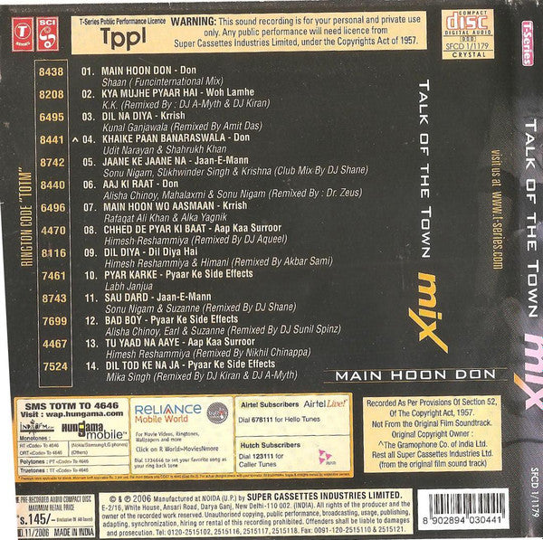 Various : Talk Of The Town Mix: Main Hoon Don (CD, Comp)