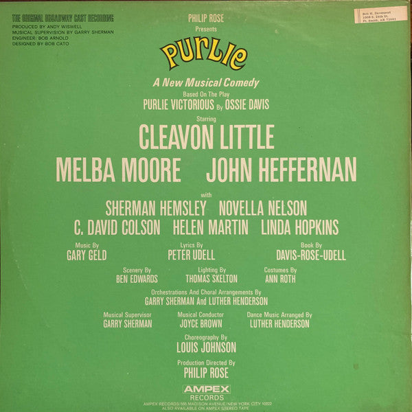 Gary Geld : Purlie (The Original Broadway Cast Recording) (LP, Album, Son)