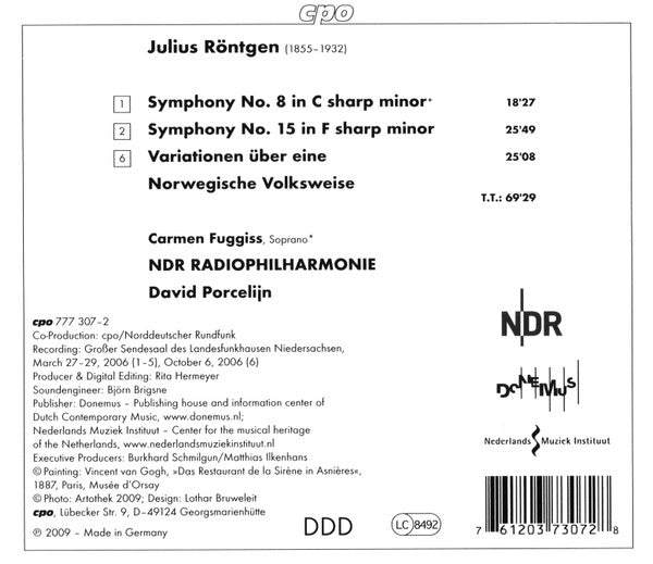Julius Röntgen - NDR Radiophilharmonie - David Porcelijn : Symphonies 8 & 15 • Variationen Über Eine Norwegische Volksweise (CD, Album)