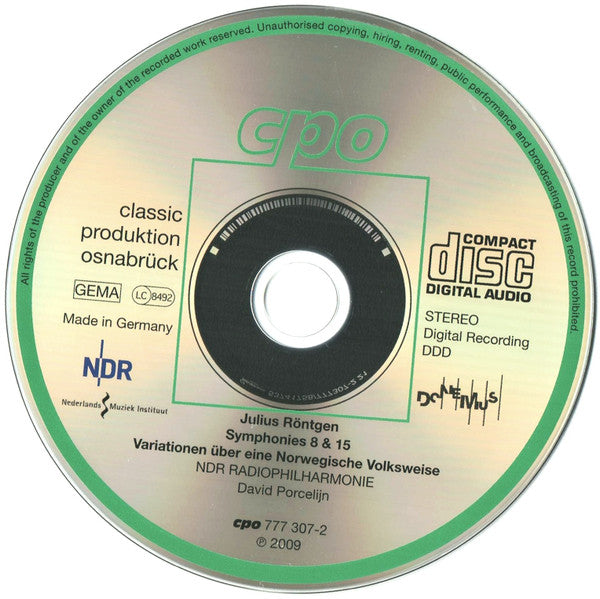 Julius Röntgen - NDR Radiophilharmonie - David Porcelijn : Symphonies 8 & 15 • Variationen Über Eine Norwegische Volksweise (CD, Album)