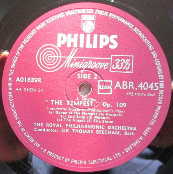 Jean Sibelius, Sir Thomas Beecham : The Tempest - Op. 109  Incidental Music To Shakespear's Play (10", Album, Mono)