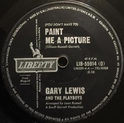 Gary Lewis & The Playboys : (You Don't Have To) Paint Me A Picture (7", Single)