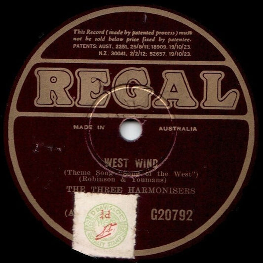 The Three Harmonisers : West Wind / When It's Springtime In The Rockies (Shellac, 10")