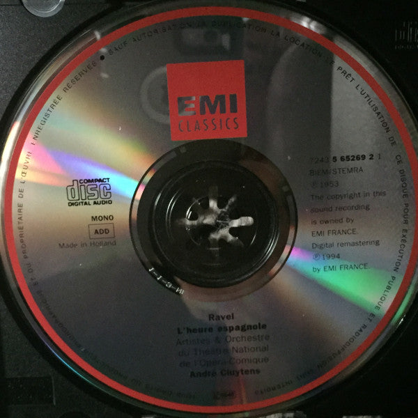Maurice Ravel, André Cluytens, Chœurs Du Théâtre National De L'Opéra Comique  Et Orchestre Du Théâtre National De L'Opéra-Comique : L'Heure Espagnole (CD, Album, Mono, RM)