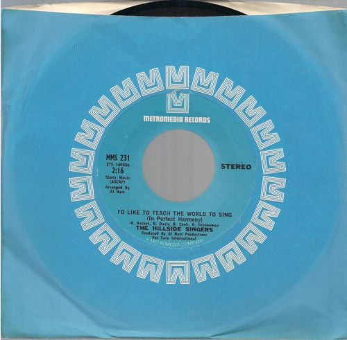 The Hillside Singers : I'd Like To Teach The World To Sing (In Perfect Harmony) / I Believed It All (7", Single, Styrene, Pit)