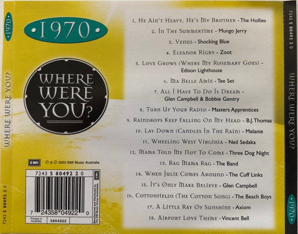 Various : Where Were You? 1970 (CD, Album, Comp)