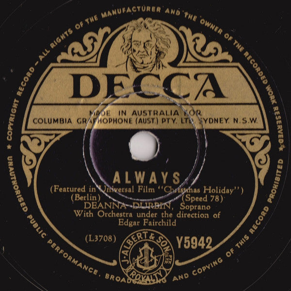 Deanna Durbin : Always / Spring Will Be A Little Late This Year (Shellac, 10")