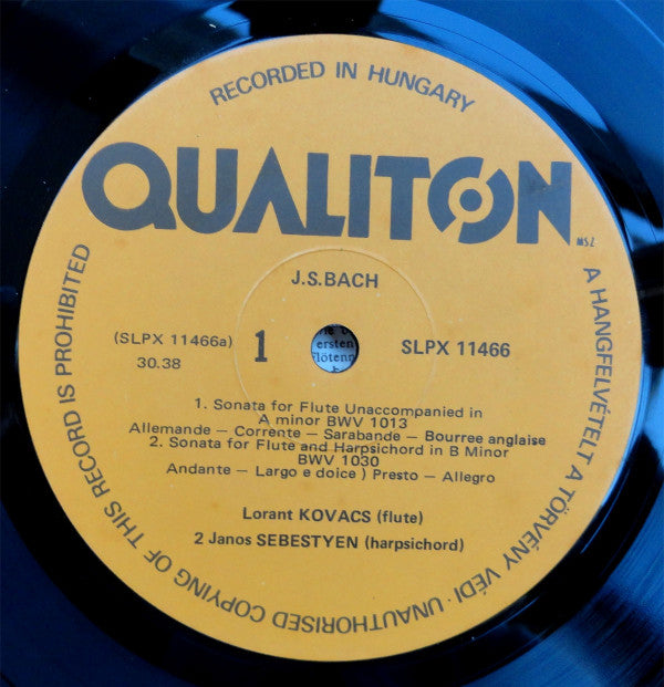 Johann Sebastian Bach, Kovács Lóránt, János Sebestyén, Ede Banda : Flute Sonatas (LP, Album)