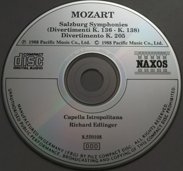 Mozart*, Capella Istropolitana, Richard Edlinger : Salzburg Symphonies / Divertimento K. 205 (CD, Album)