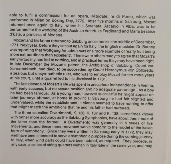 Mozart*, Capella Istropolitana, Richard Edlinger : Salzburg Symphonies / Divertimento K. 205 (CD, Album)