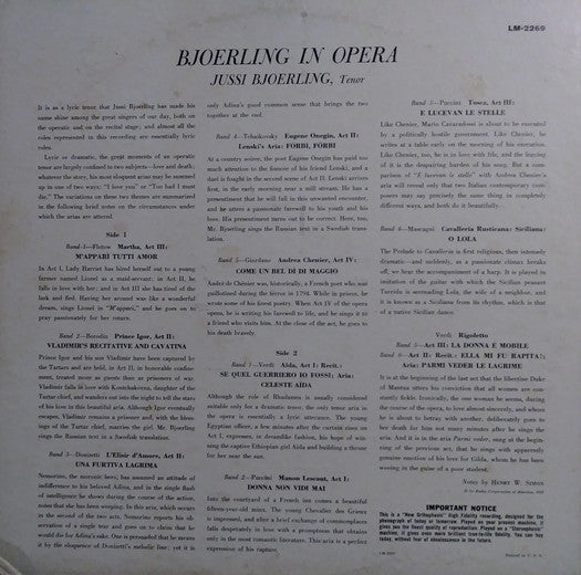 Bjoerling* : In Opera (LP, Mono)