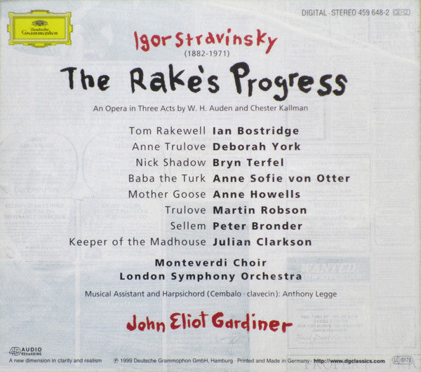 Igor Stravinsky, John Eliot Gardiner, Bryn Terfel, Ian Bostridge, Deborah York, Anne Sofie von Otter, The Monteverdi Choir, London Symphony Orchestra : The Rake's Progress (2xCD, Album + Box)