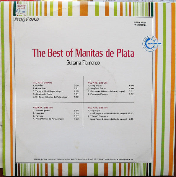 Manitas De Plata : The Best Of Manitas De Plata - Guitarra Flamenco (2xLP, Comp,  Ga)