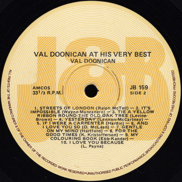 Val Doonican : Val Doonican At His Very Best (LP, Album, Comp)