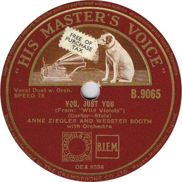 Anne Ziegler & Webster Booth : Only A Rose / You, Just You (Shellac, 10")