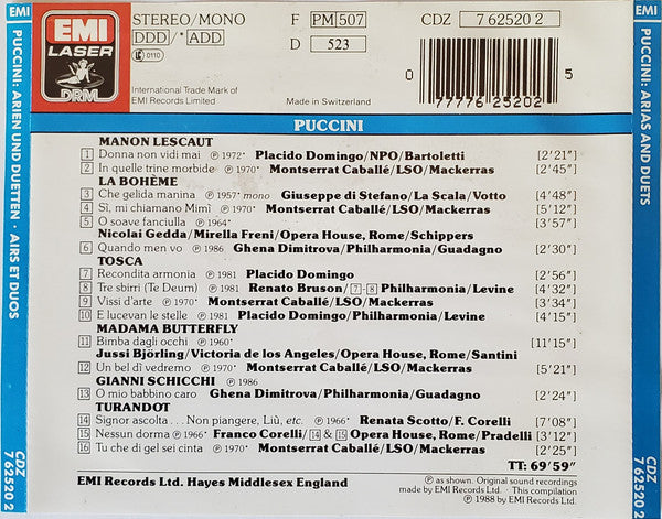 Puccini* : Arias and Duets (CD, Comp, Mono)