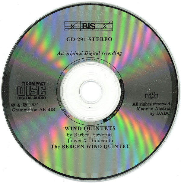 Samuel Barber, Harald Sæverud, André Jolivet, Paul Hindemith - Bergen Treblåsekvintett : Wind Quintets By Barber, Sæverud, Jolivet & Hindemith (CD, Album)