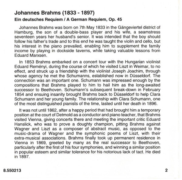 Johannes Brahms - Miriam Gauci • Eduard Tumageanian • Slovak Radio Symphony Orchestra • Alexander Rahbari : A German Requiem, Op. 45 (CD, Album, RE, RP)