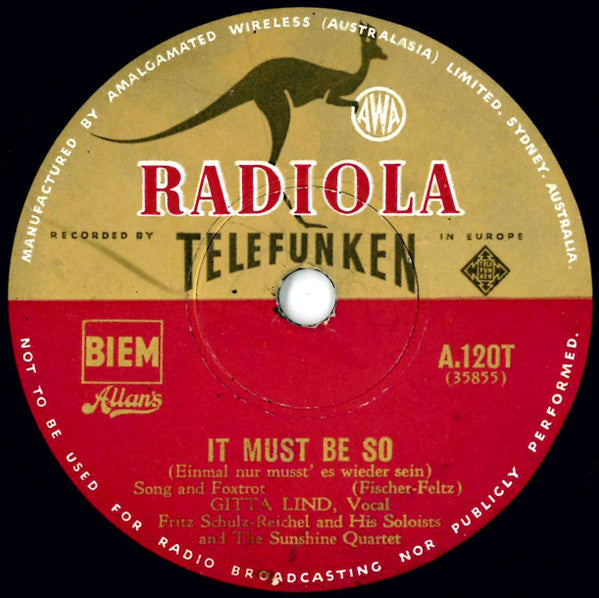Gitta Lind : It Must Be So = Einmal Nur Musst Es Wieder Sein / The Hurdy-Gurdy Man = Es Spielte Einst Ein Leiermann (Shellac, 10")
