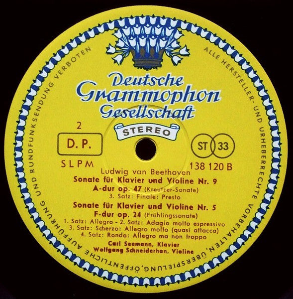 Ludwig Van Beethoven, Carl Seemann ‧ Wolfgang Schneiderhan : Violinsonaten A-dur Op. 47 Nr. 9 ‧ F-dur Op. 24 Nr. 5 (Kreutzersonate ‧ Frühlingssonate) (LP, RP)