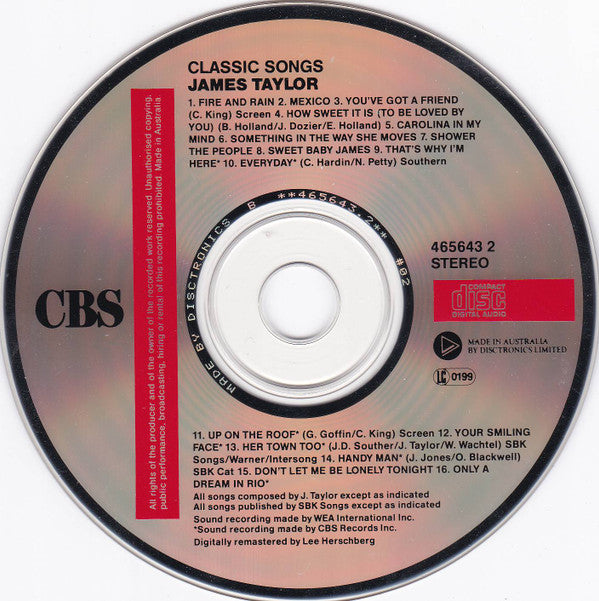 James Taylor (2) : Classic Songs (CD, Comp, RM, Dis)