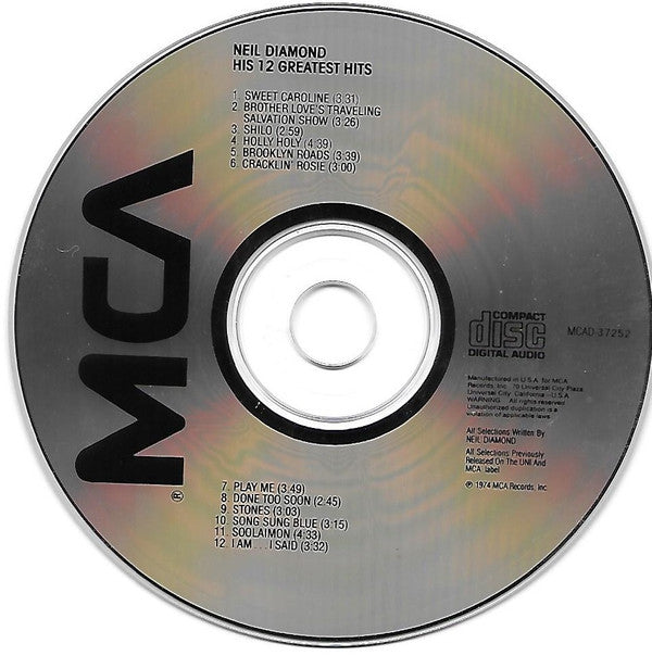 Neil Diamond : His 12 Greatest Hits (CD, Comp, RE)
