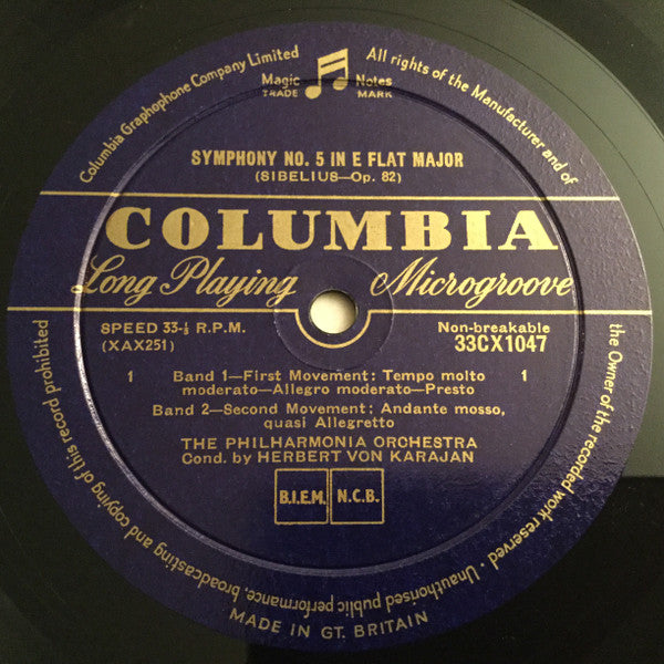 Sibelius* - Herbert von Karajan / Philharmonia Orchestra : Symphony No. 5 In E Flat Major /  Finlandia (LP, Mono)