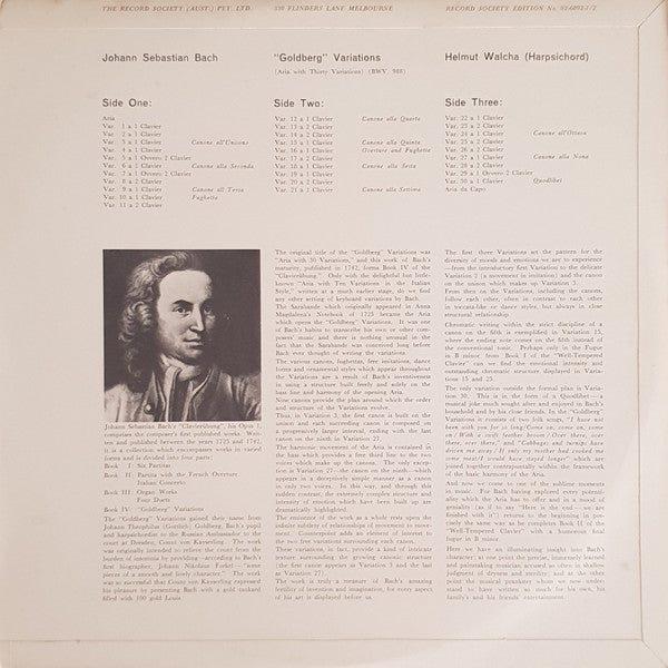 J. S. Bach*, Helmut Walcha : Goldberg Variations (2xLP, Album, Mono, Club, Gat)