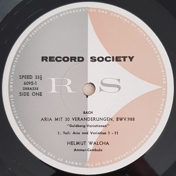 J. S. Bach*, Helmut Walcha : Goldberg Variations (2xLP, Album, Mono, Club, Gat)