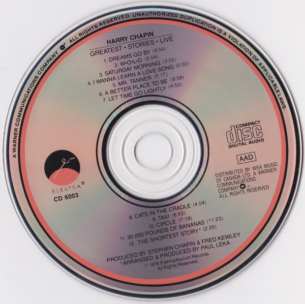 Harry Chapin : Greatest - Stories - Live (CD, Album, RE)