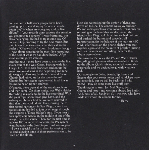 Harry Chapin : Greatest - Stories - Live (CD, Album, RE)