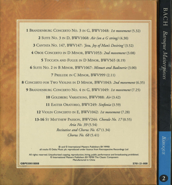 Johann Sebastian Bach : Baroque Masterpieces (CD, Comp)