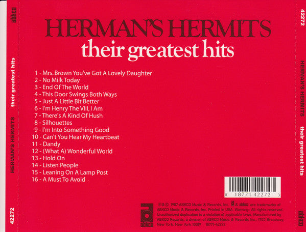 Herman's Hermits : Their Greatest Hits (CD, Comp, RE)