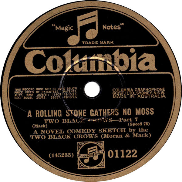 Two Black Crows (Moran & Mack)* : A Rolling Stone Gathers No Moss / 	No Matter How Hungry A Horse Is (He Can't Eat A Bit) (Shellac, 10")