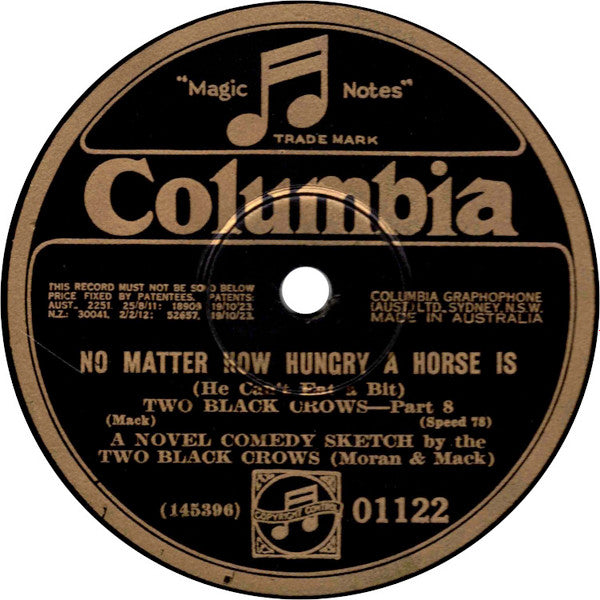 Two Black Crows (Moran & Mack)* : A Rolling Stone Gathers No Moss / 	No Matter How Hungry A Horse Is (He Can't Eat A Bit) (Shellac, 10")