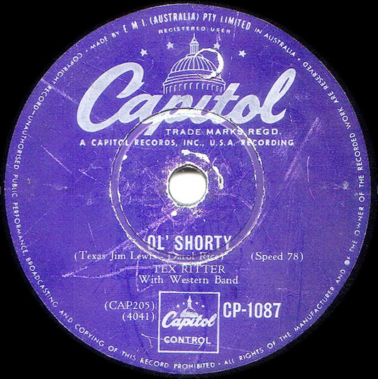Tex Ritter : Ol' Shorty / The Wayward Wind (Shellac, 10")