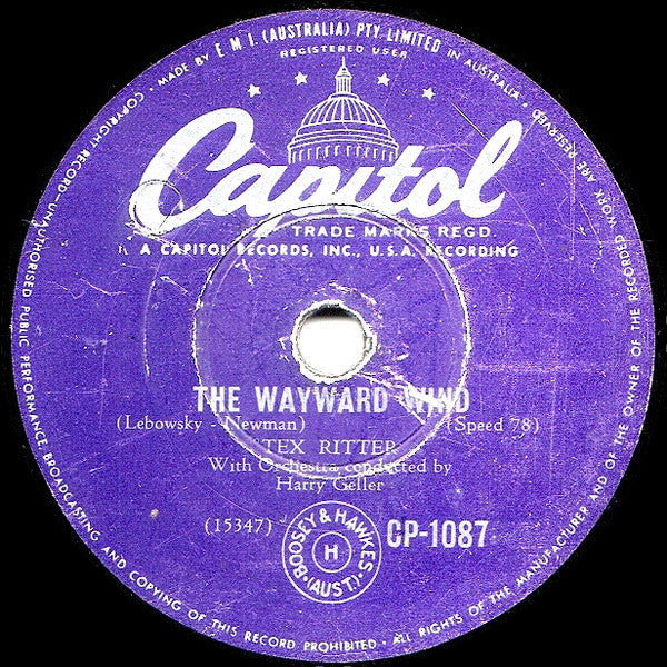 Tex Ritter : Ol' Shorty / The Wayward Wind (Shellac, 10")