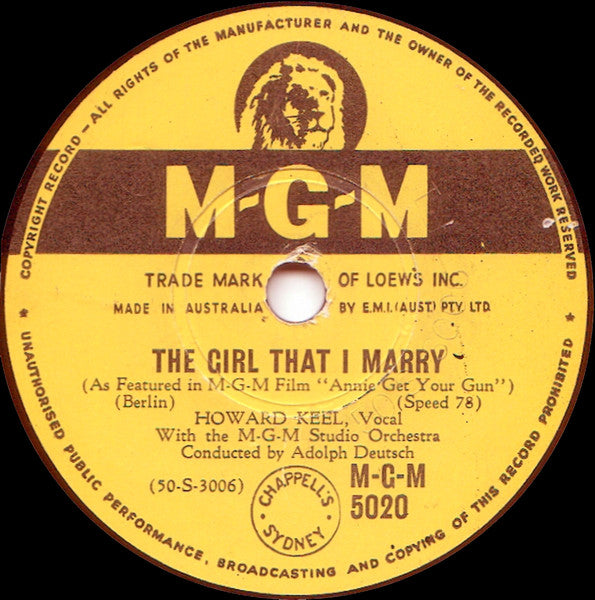 Betty Hutton / Howard Keel : Doin' What Comes Natur'lly / The Girl That I Marry (Shellac, 10")