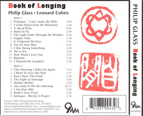 Philip Glass ▪ Leonard Cohen : Book Of Longing (2xCD, Album, Dig)