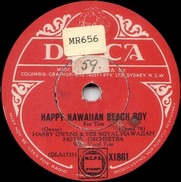 Harry Owens & His Royal Hawaiians : Happy Hawaiian Beach Boy / Sweet Hawaiian Moonlight (Shellac, 10")